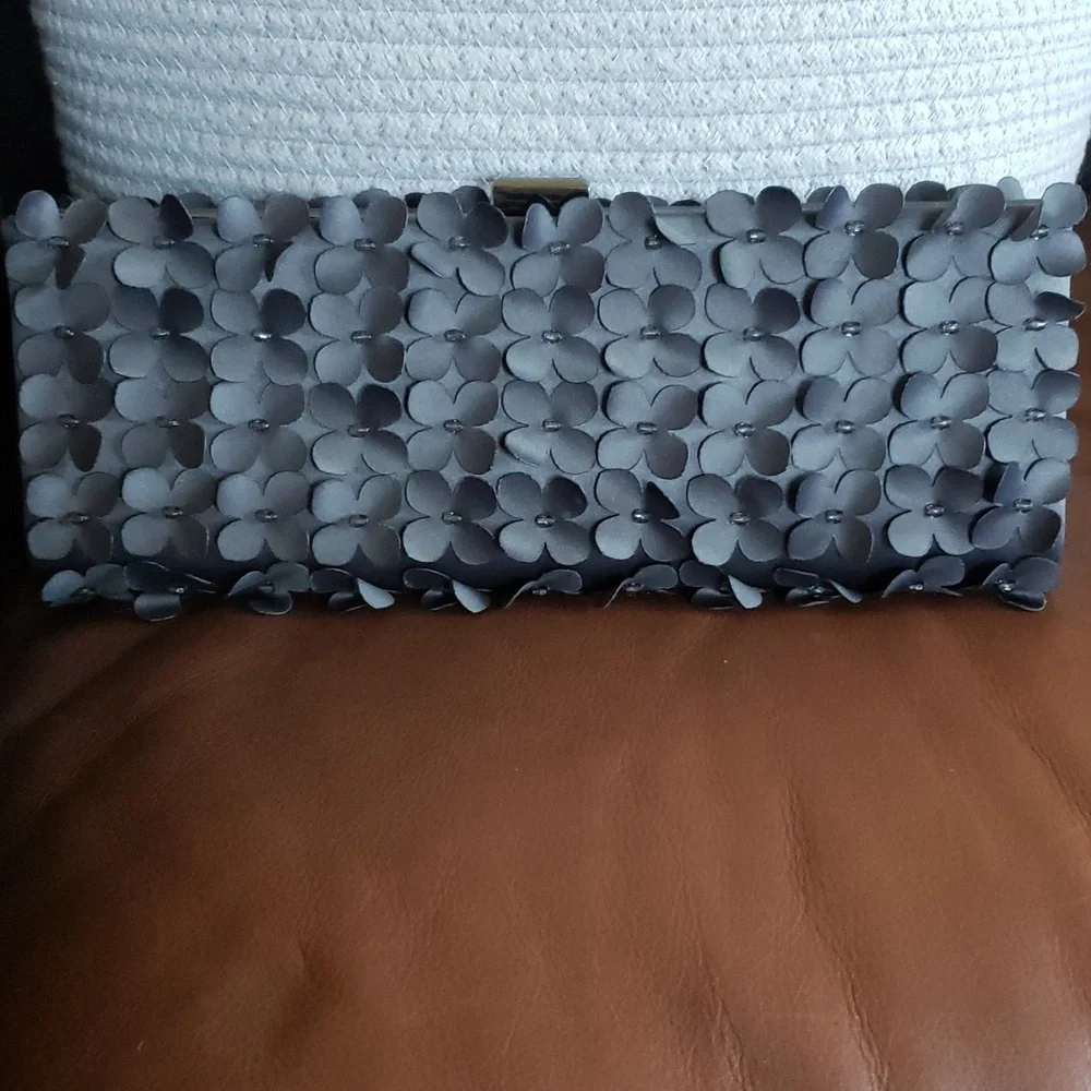 Sondra Roberts Gray flower Petals clutch Bag